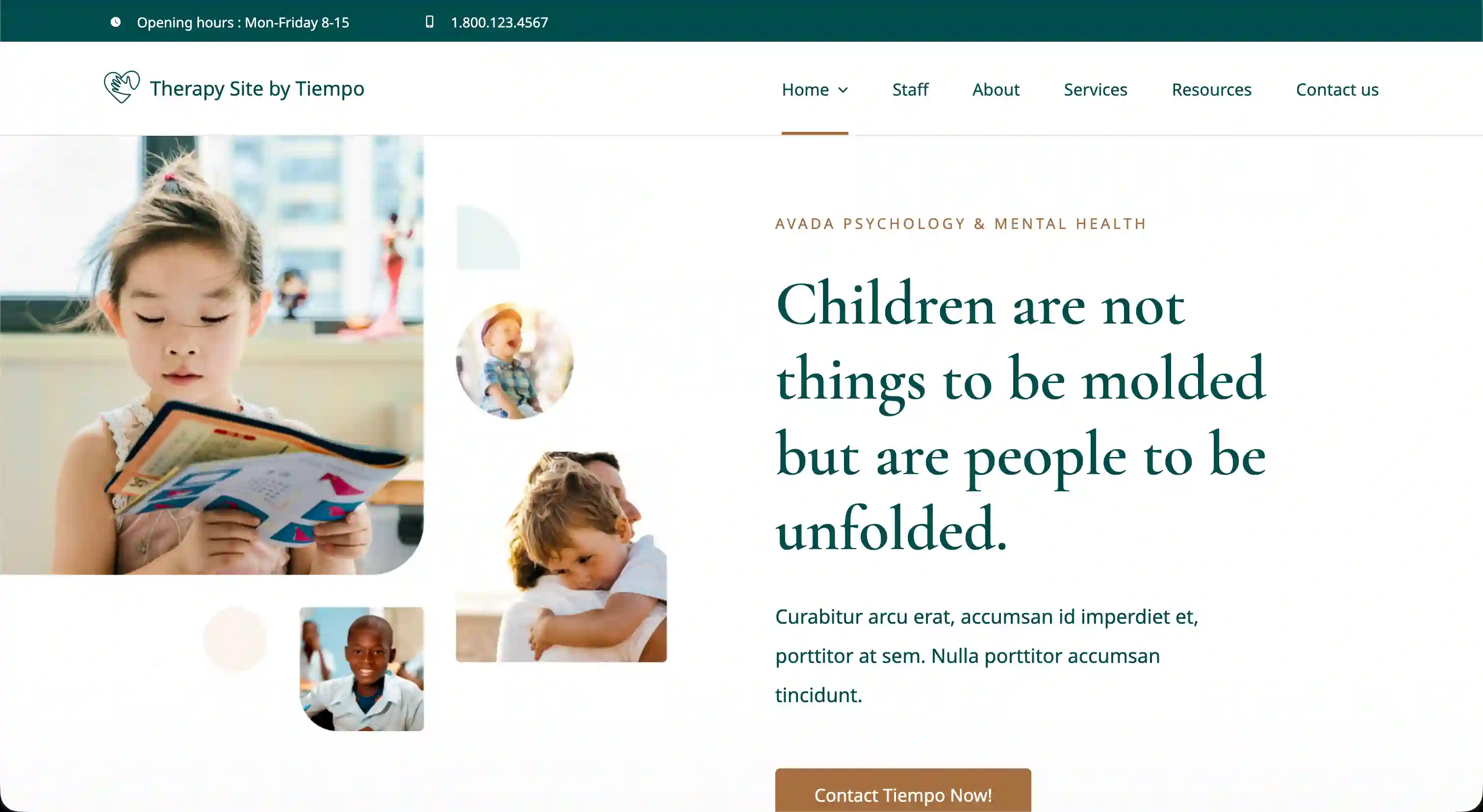 Screenshot of the demo therapist website homepage
